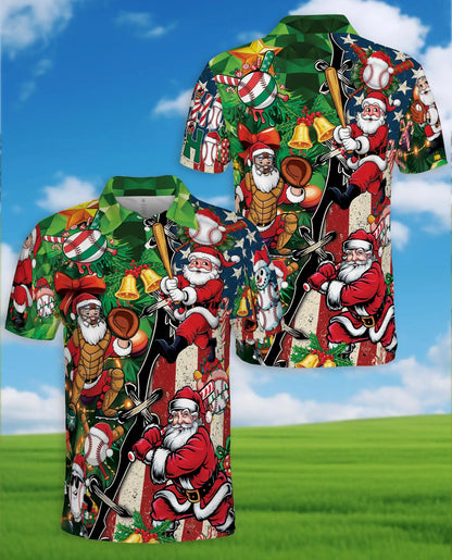 Christmas Baseball Polo Shirt - Santa Sports Fan Style | Azhawaiian
