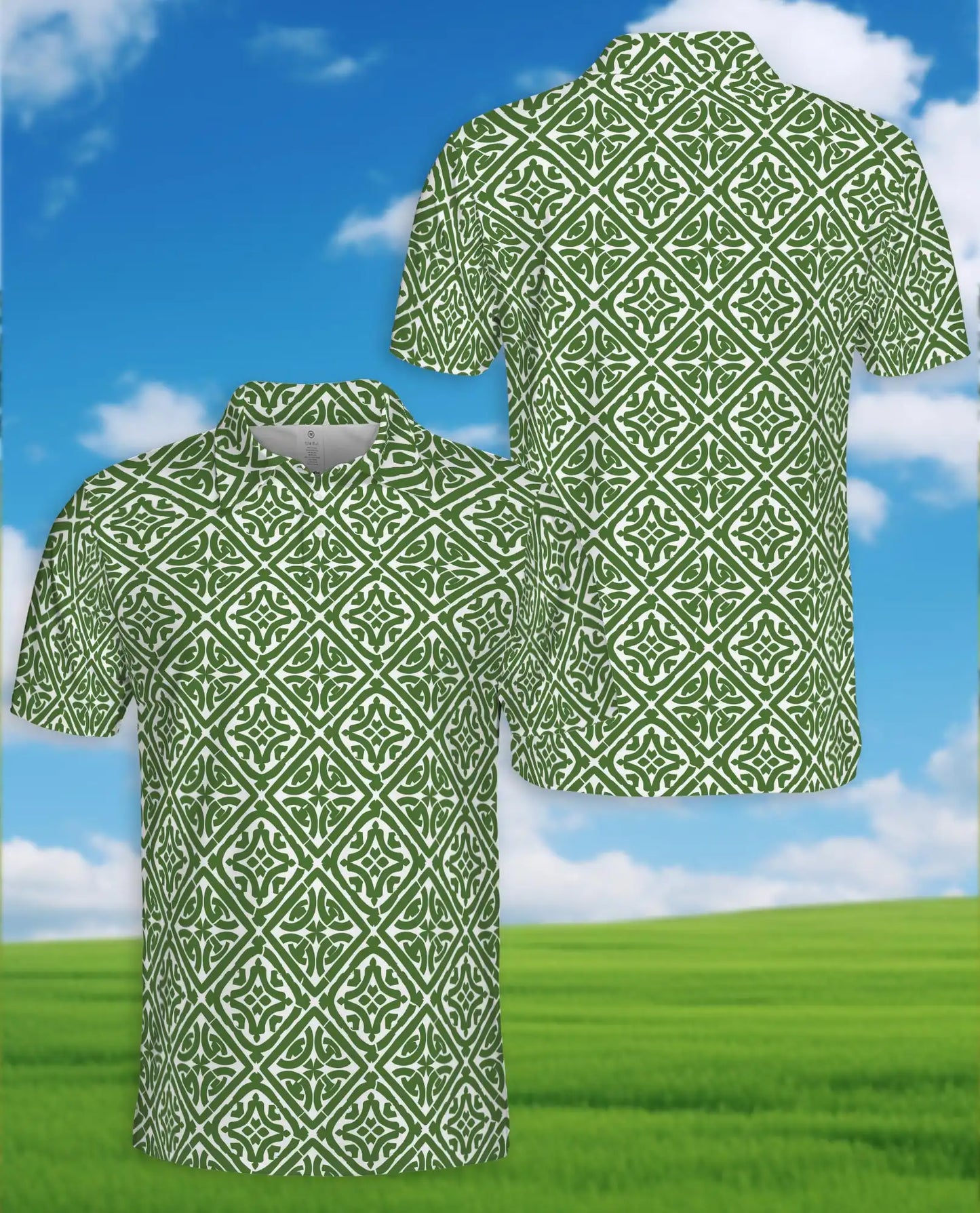 Green Geometric 3D Polo Shirt for Men, Summer Casual | Azhawaiian
