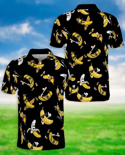 Funny Banana Cartoon 3D Polo Shirt for Men, Cool Fruit Humor Style | Azhawaiian