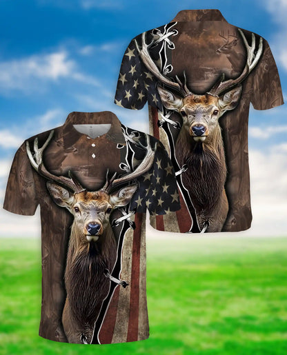 Deer Hunting Polo Shirt, American Flag Buck Print | Azhawaiian