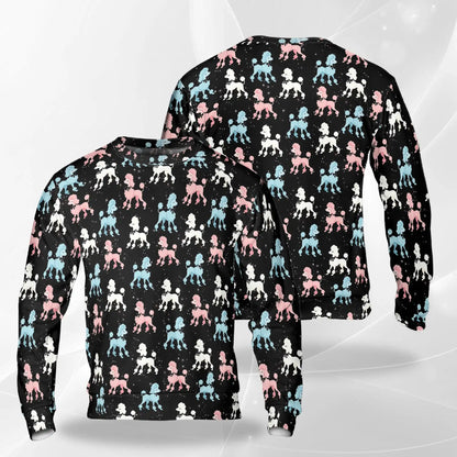 Retro Pink and Blue Poodle Sweatshirt – Vintage 3D All Over Print Design