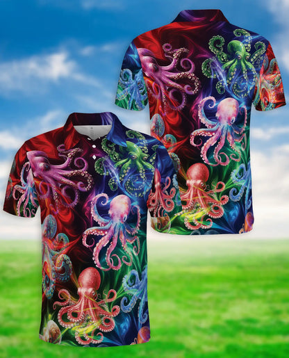Colorful Octopus 3D Polo Shirt for Men, Tropical Ocean Style | Azhawaiian