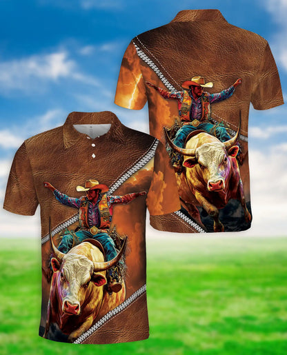 Cowboy Bull Riding 3D Polo Shirt for Men, Western Rodeo Ranch Style | Azhawaiian