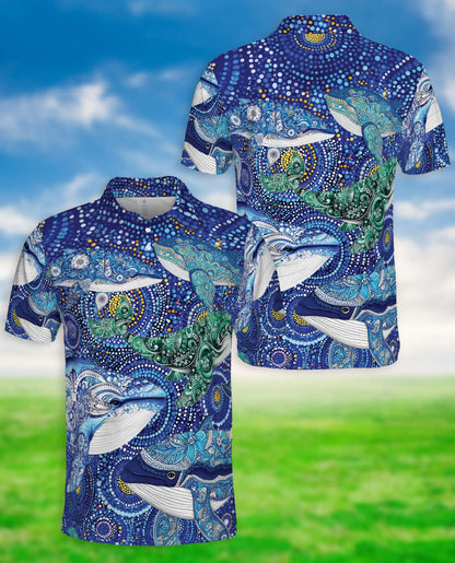 Ocean Whale Art Polo Shirt Coastal Marine Wildlife Print | Azhawaiian