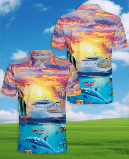 Tropical Cruise Ship Polo Shirt, Ocean Sunset Vacation Style | Azhawaiian