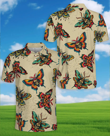 Skull Butterfly Polo Shirt, Gothic Vintage Style | Azhawaiian