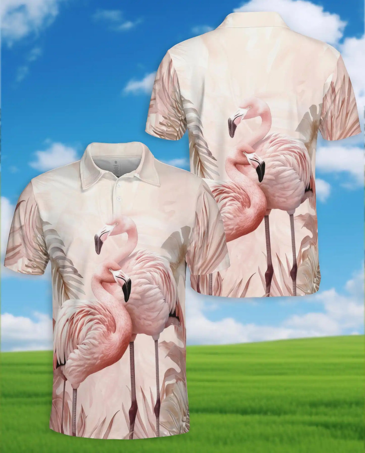 Pink Flamingo 3D Printed Polo Shirt for Men, Summer Tropical Shirt | Azhawaiian