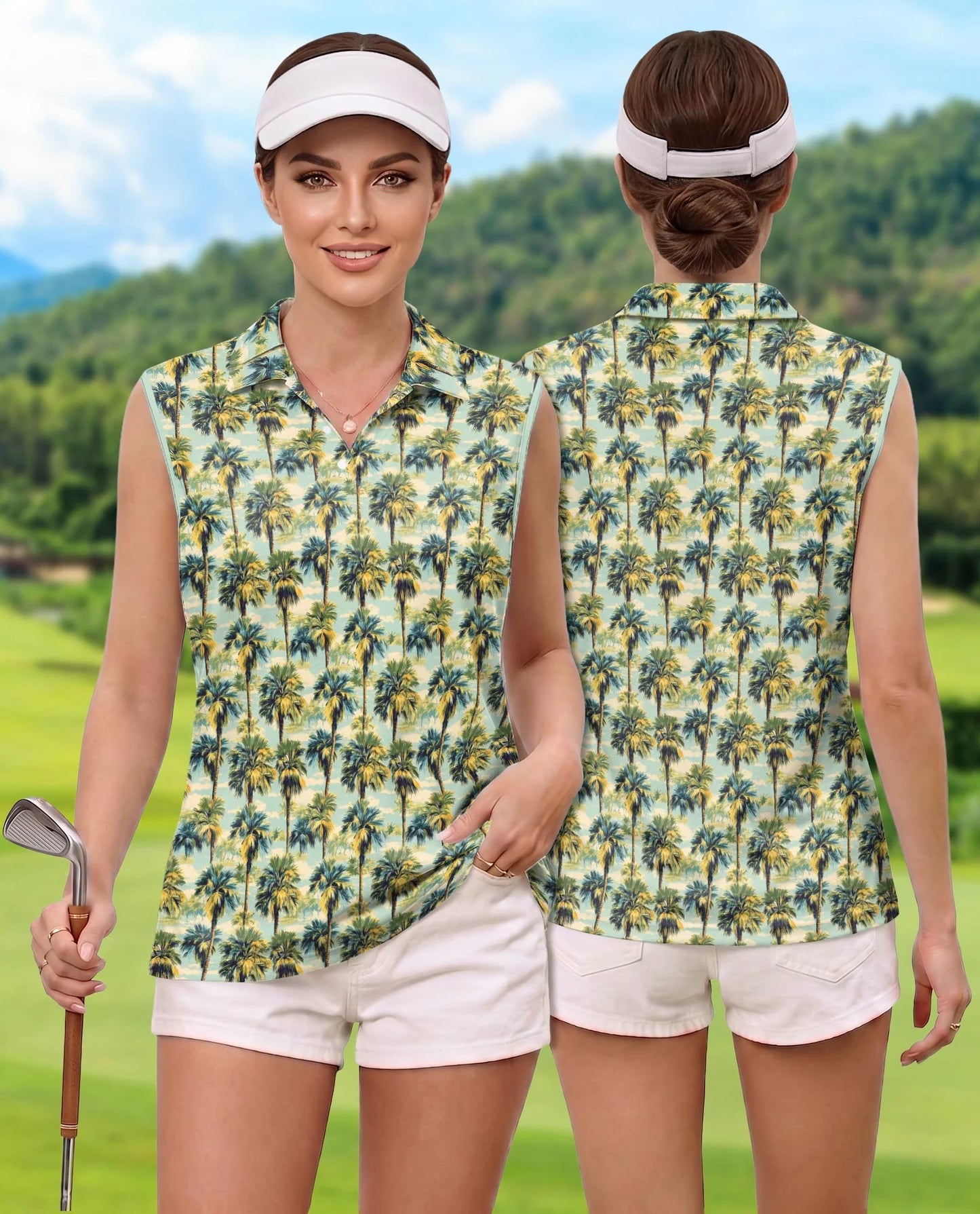 Tropical Print Sleeveless Polo Shirt for Women | Azhawaiian
