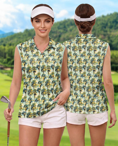 Tropical Print Sleeveless Polo Shirt for Women | Azhawaiian
