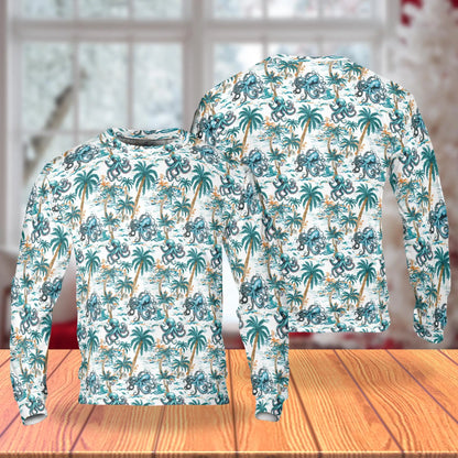 Octopus Coconut Tree Pattern Sweatshirt – Tropical 3D All Over Print Design