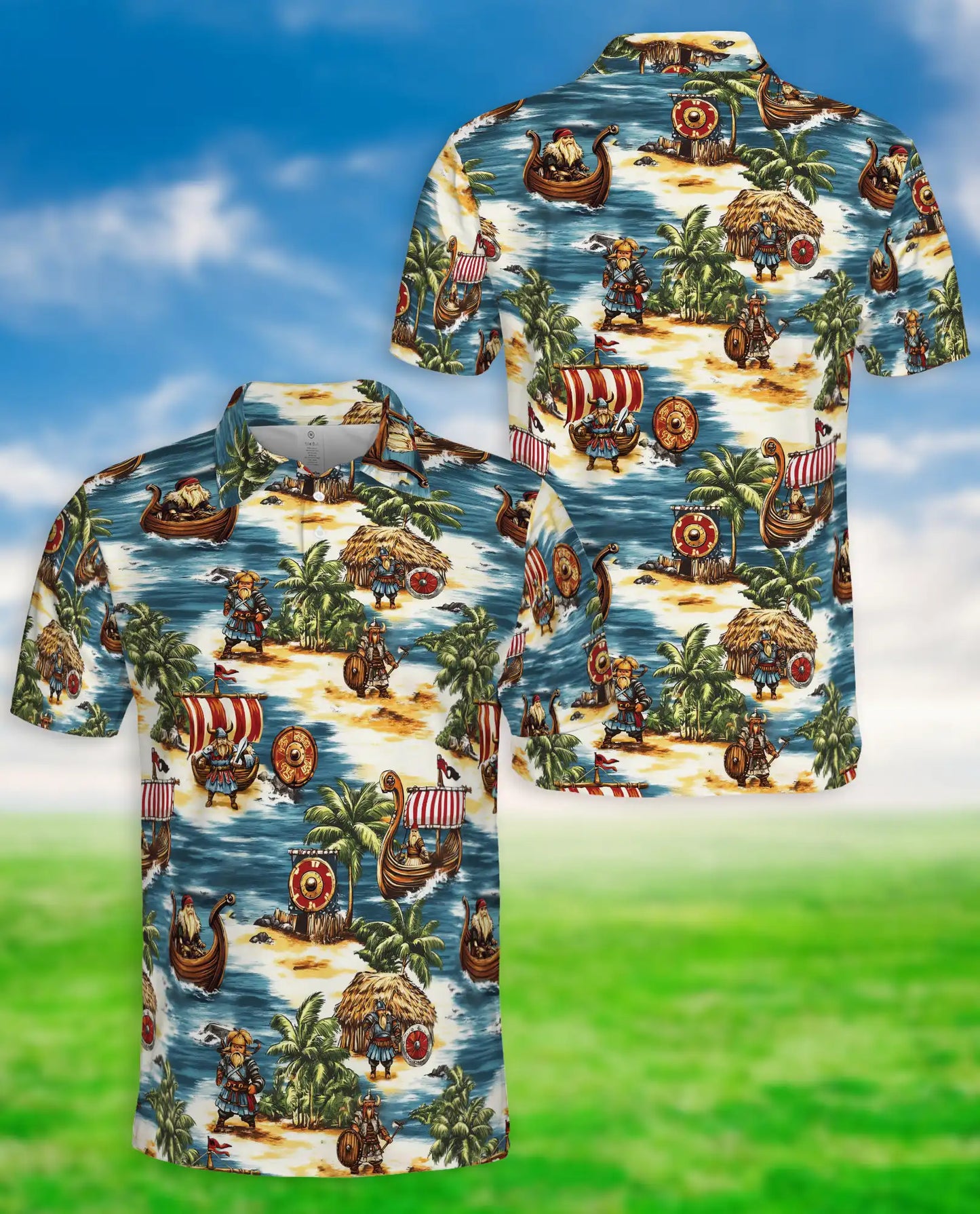 Viking Tropical Polo Shirt, Nordic Island Print | Azhawaiian