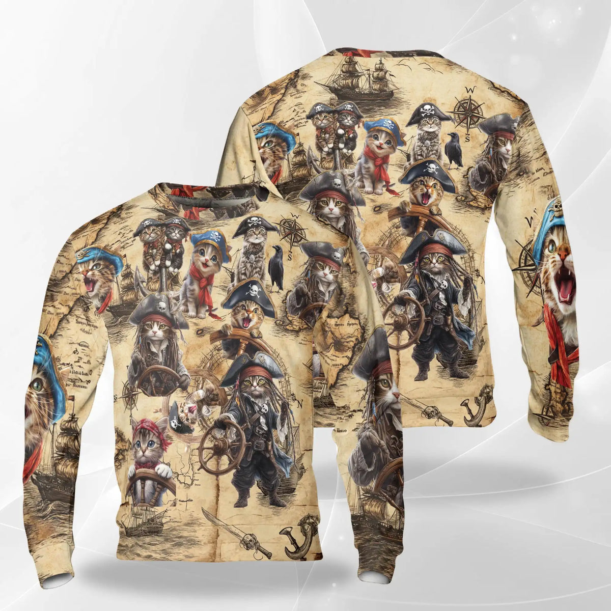 Colorful Pirate Cat Sweatshirt – Colorful Graphic 3D All Over Print Design