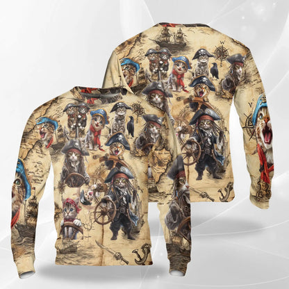 Colorful Pirate Cat Sweatshirt – Colorful Graphic 3D All Over Print Design
