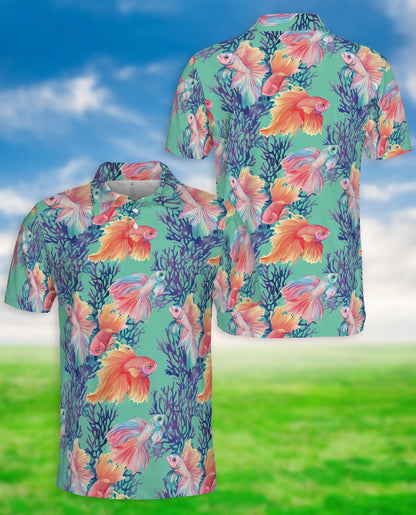 Betta Fish Polo Shirt, Tropical Ocean Print | Azhawaiian