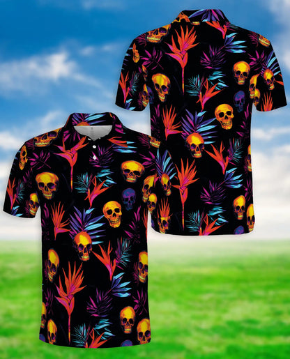 Neon Skull Polo Shirt, Tropical Gothic Print | Azhawaiian