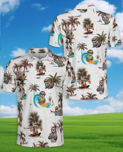 Funny Sloth Summer Beach Polo Shirt for Men, Tropical Animal Style | Azhawaiian