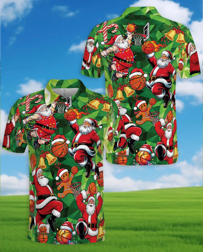 Basketball Santa Christmas Polo Shirt - Holiday Sports Fan Style | Azhawaiian