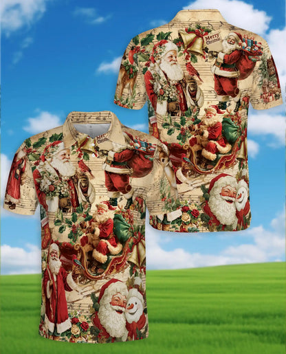 Vintage Santa Claus Christmas Polo Shirt, Retro Holiday Style | Azhawaiian