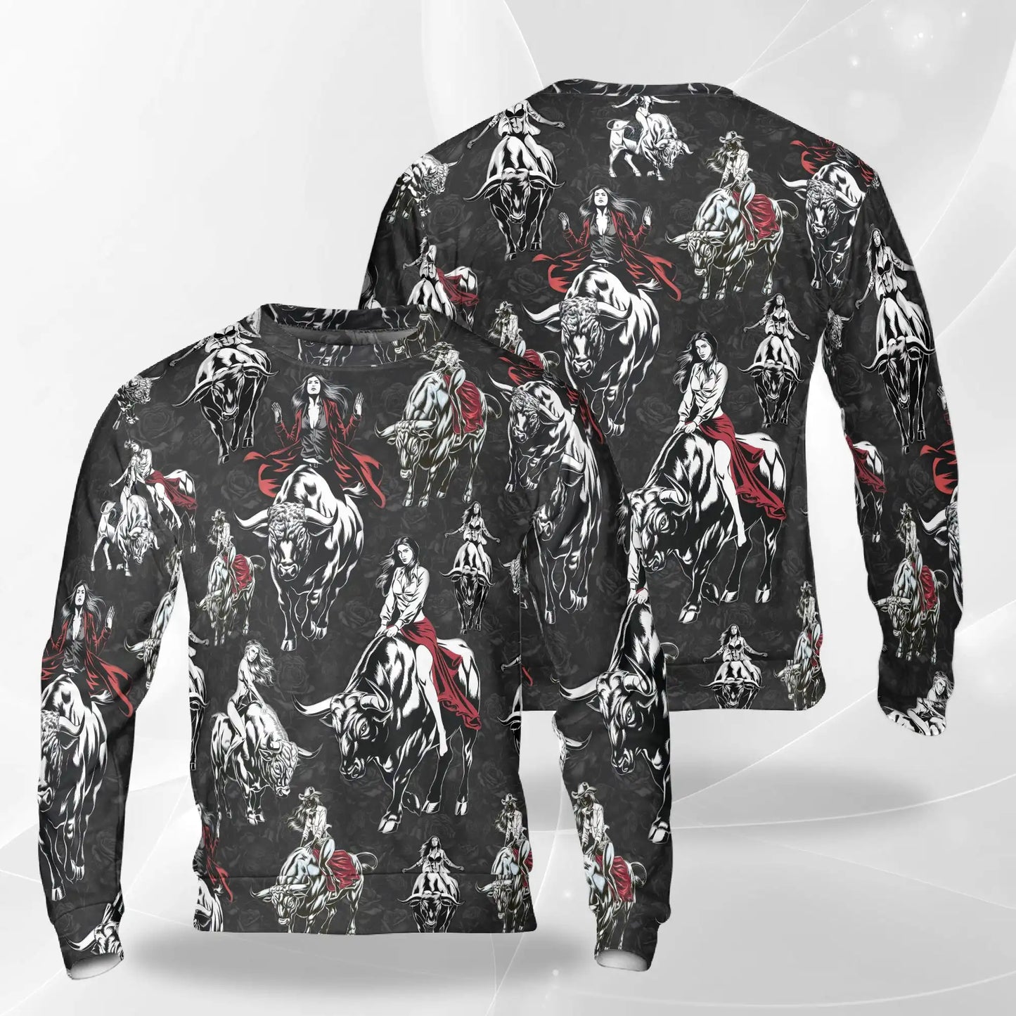 Girl Bull Rider Sweatshirt – Colorful Graphic 3D All Over Print Design