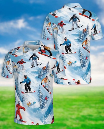 Snowboard Winter Sports 3D Polo Shirt for Men, Extreme Mountain Style | Azhawaiian