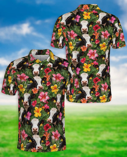Cow Tropical Floral Polo Shirt | Azhawaiian