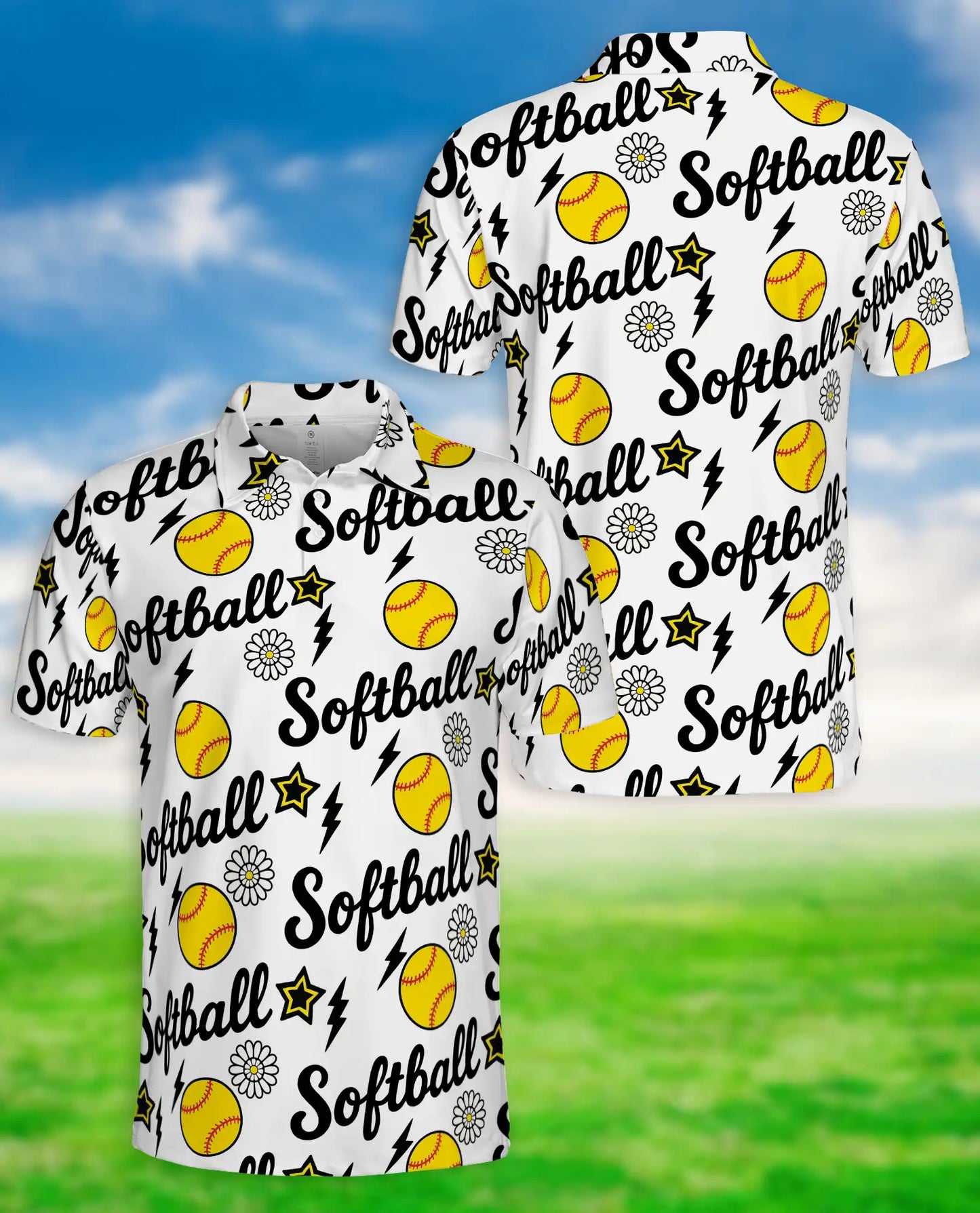 Softball Polo Shirt for Men- Fastpitch Softball Pattern  | Azhawaiian