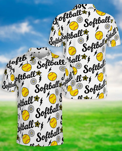 Softball Polo Shirt for Men- Fastpitch Softball Pattern  | Azhawaiian