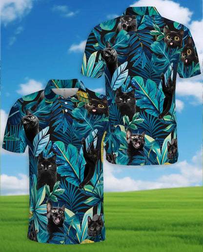 Black Cat Tropical Polo Shirt | Azhawaiian
