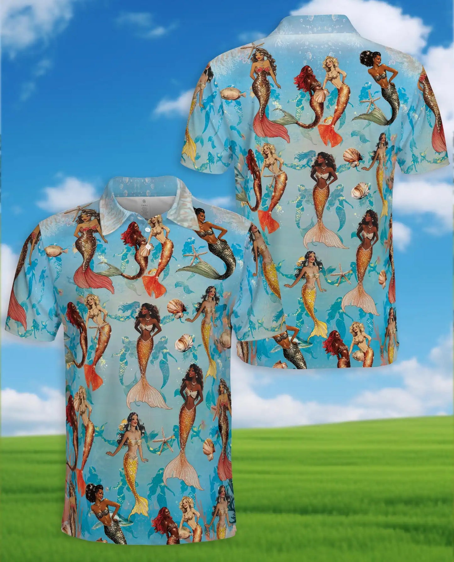 Mermaid Polo Shirt - Tropical Ocean Fantasy Style | Azhawaiian
