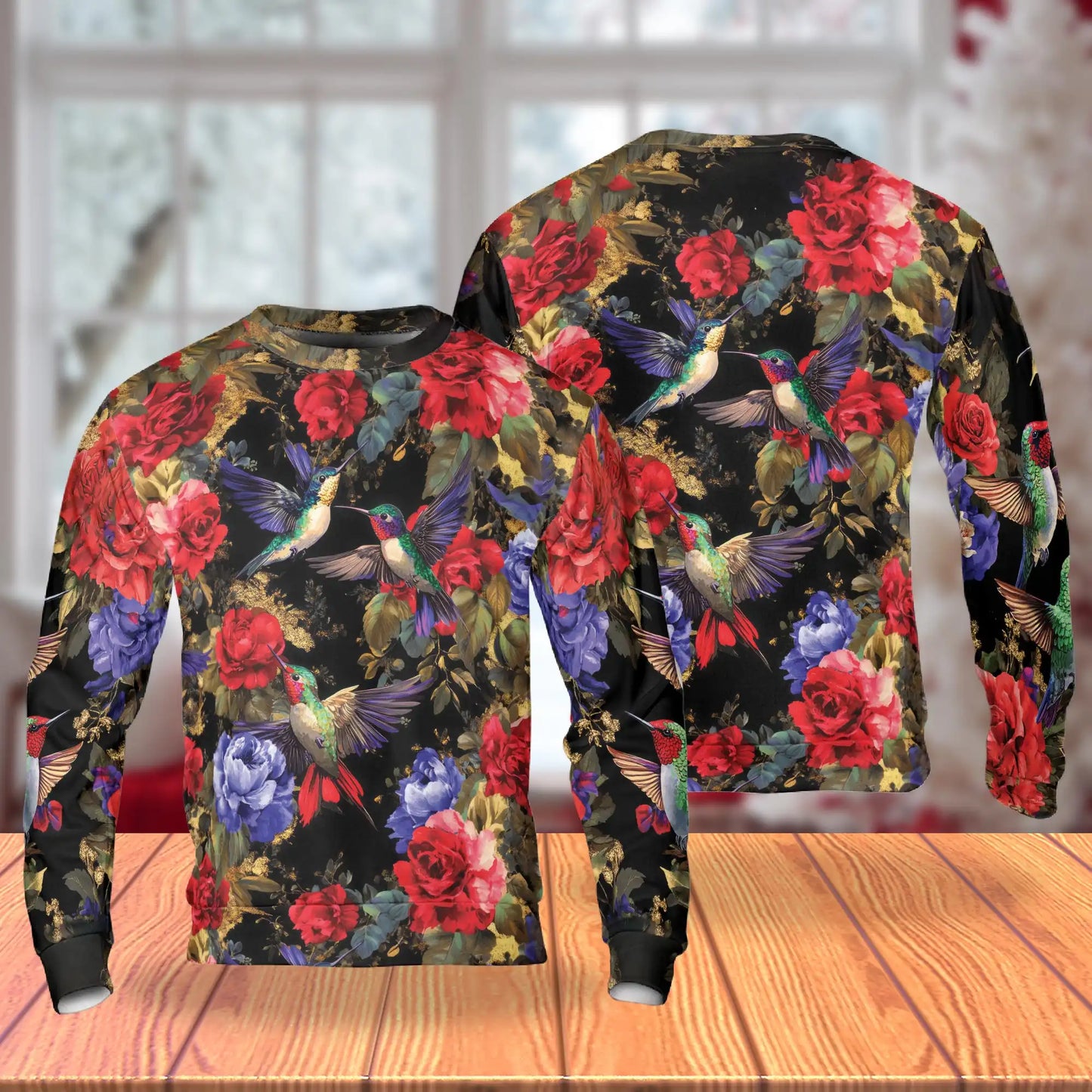 Hummingbird and Rose Floral Sweatshirt – Colorful Graphic 3D All Over Print Design