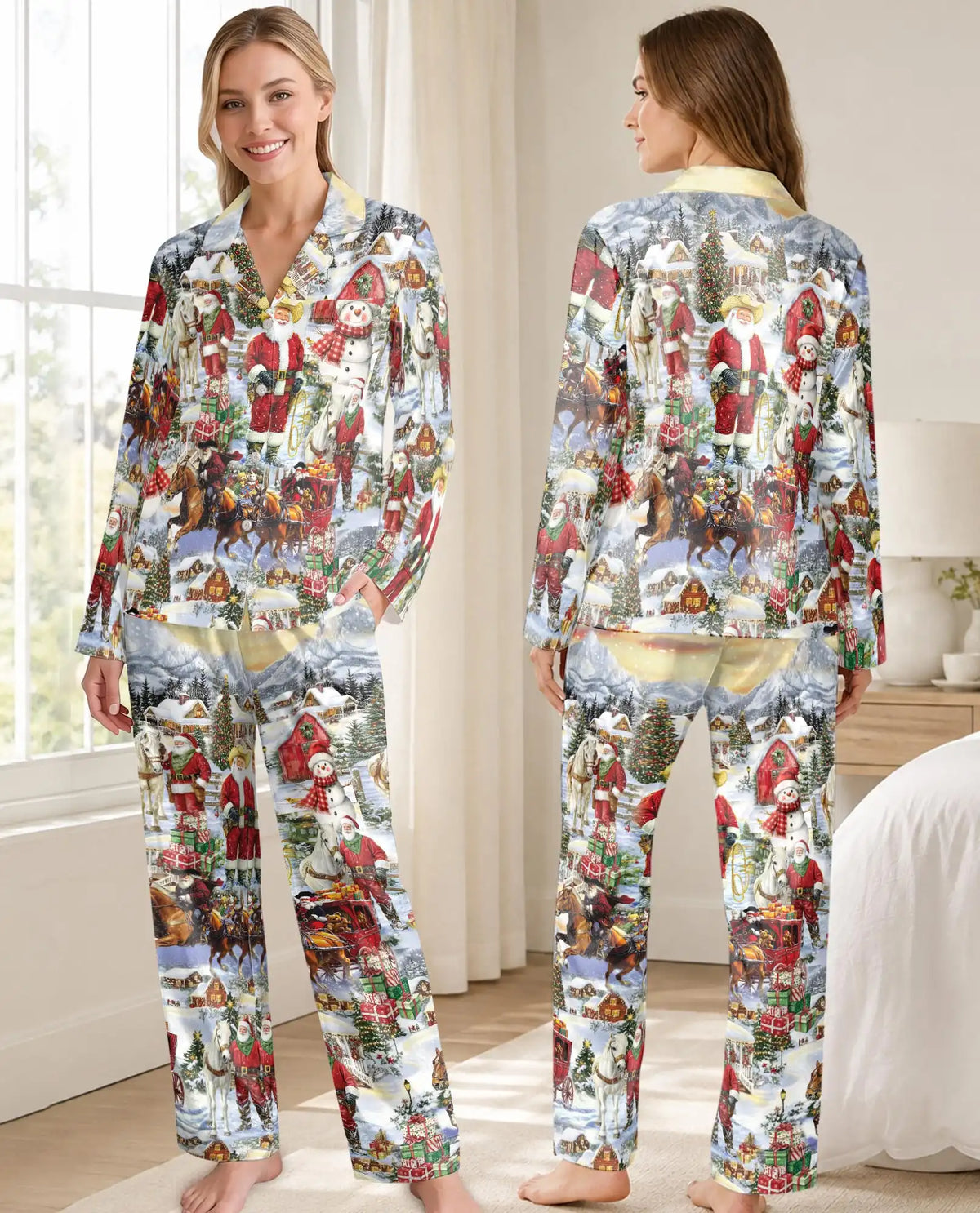 Western Cowboy Santa Pajama Set for Women – Christmas Print