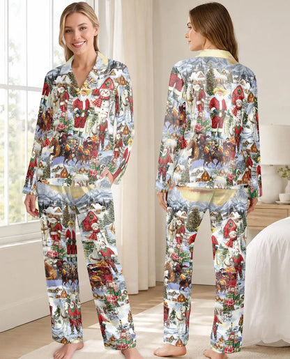 Western Cowboy Santa Pajama Set for Women – Christmas Print