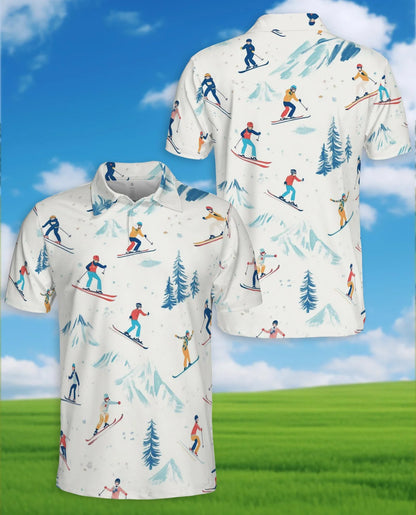 Ski Pattern Polo Shirt for Men, Winter Sports Style | Azhawaiian