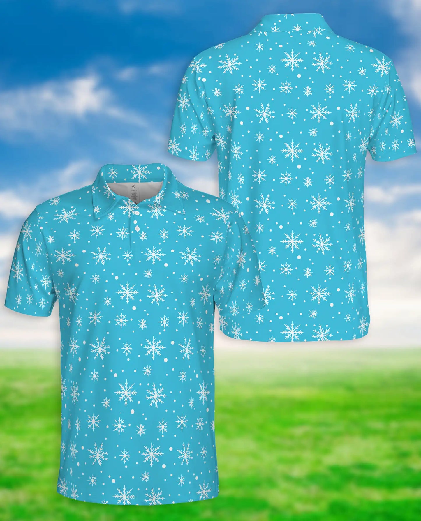 Blue Snowflake 3D Polo Shirt for Men, Minimal Winter Holiday Style | Azhawaiian