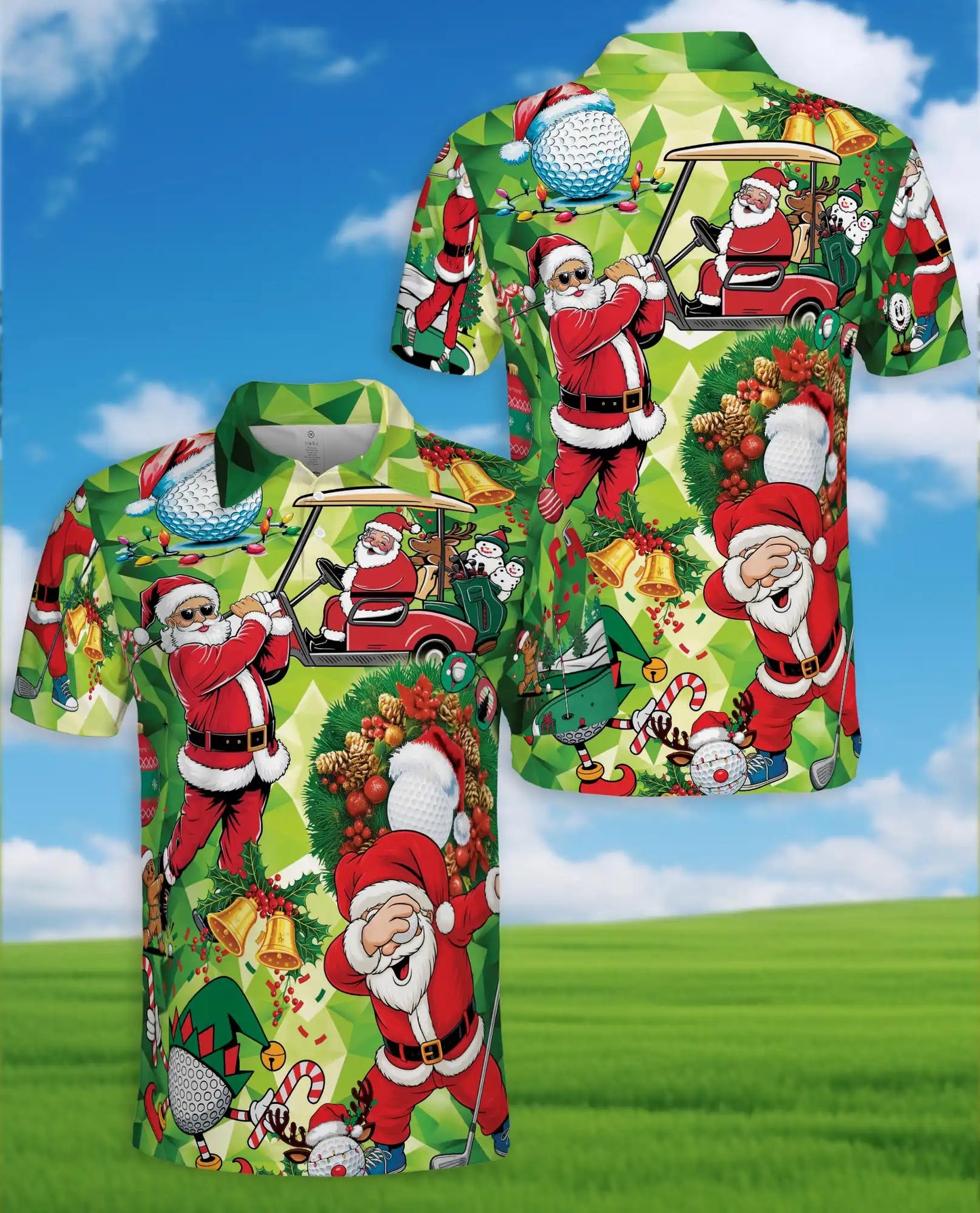 Funny Santa Golf 3D Polo Shirt for Men, Christmas Golfer Holiday Style | Azhawaiian