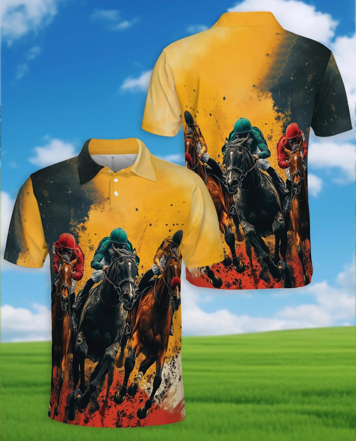 Rustic Racing Horse Polo Shirt for Men, Vintage Equestrian Style | Azhawaiian