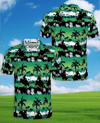 Bull Riding Polo Shirt - Tropical Rodeo Cowboy Western Design | Azhawaiian