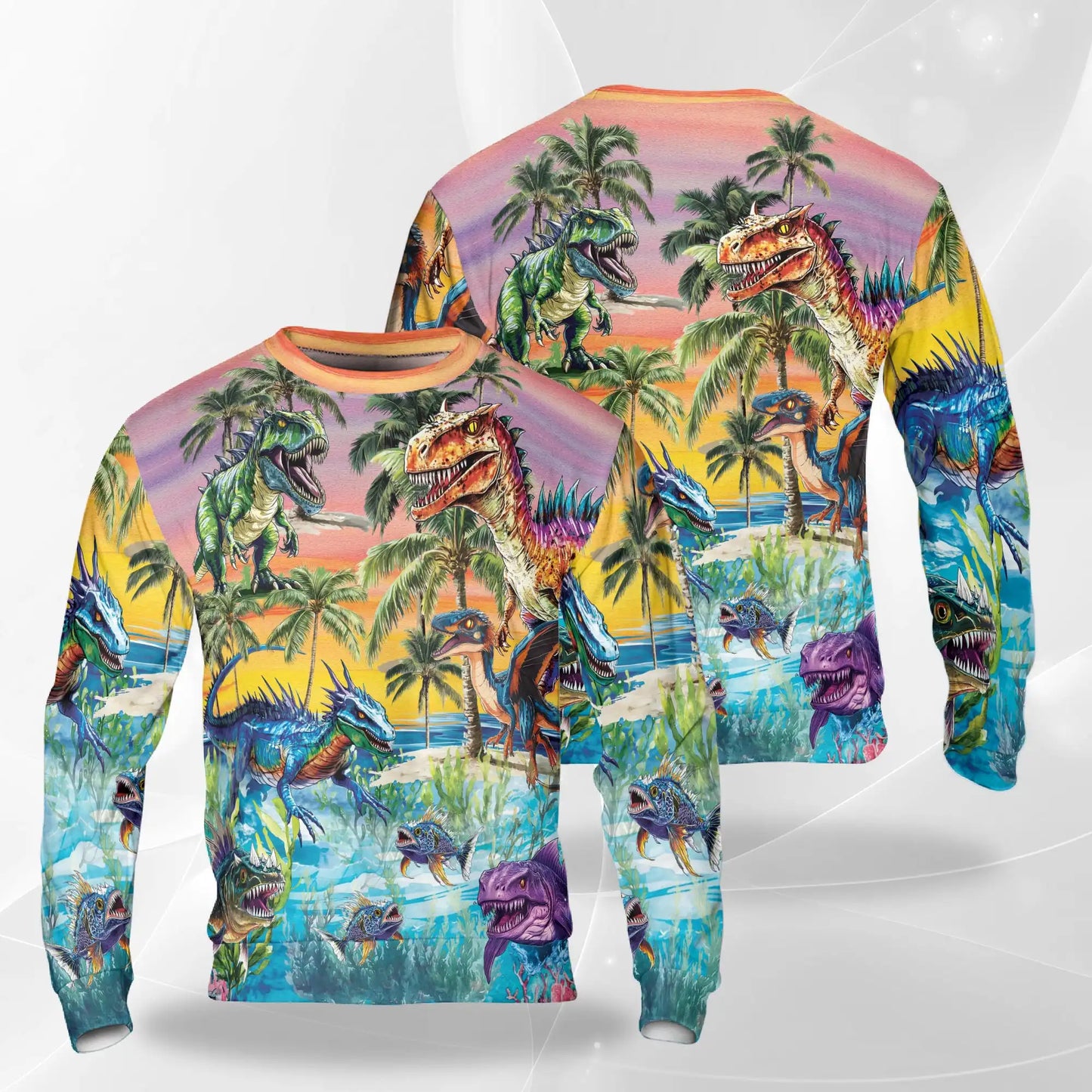 Colorful Dinosaur Tropical Sweatshirt – Tropical 3D All Over Print Design