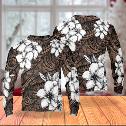 Hibiscus Tribal Floral Brown Sweatshirt – Tropical 3D All Over Print Design