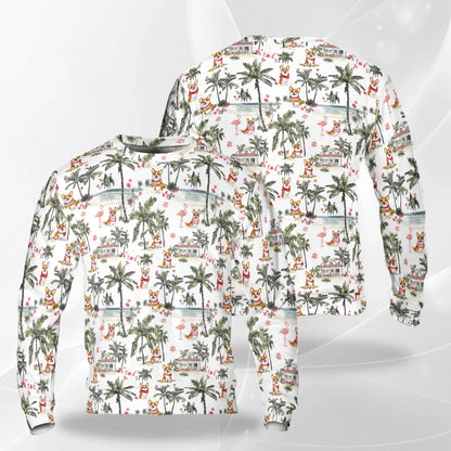 Cute Corgi Palm Trees Tropical Pattern Sweatshirt – Tropical 3D All Over Print Design