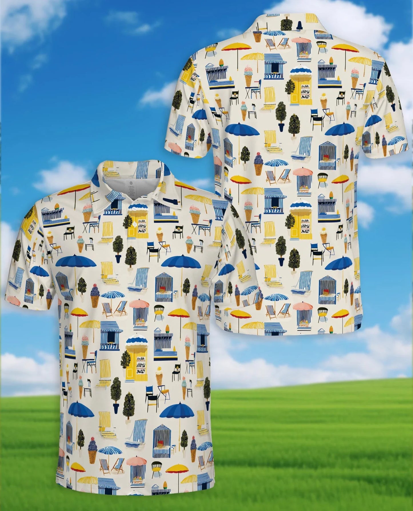 Beach Elements Polo Shirt for Men, Tropical Summer Coastal Style | Azhawaiian