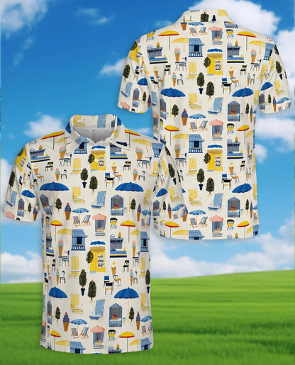 Beach Elements Polo Shirt for Men, Tropical Summer Coastal Style | Azhawaiian