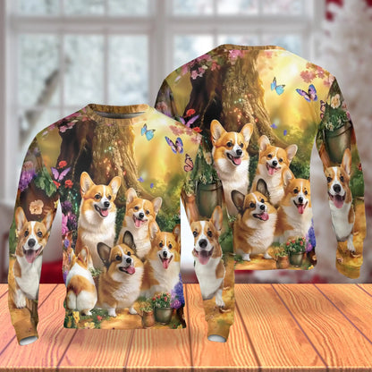Fairy Corgi Flower Sweatshirt – Colorful Graphic 3D All Over Print Design