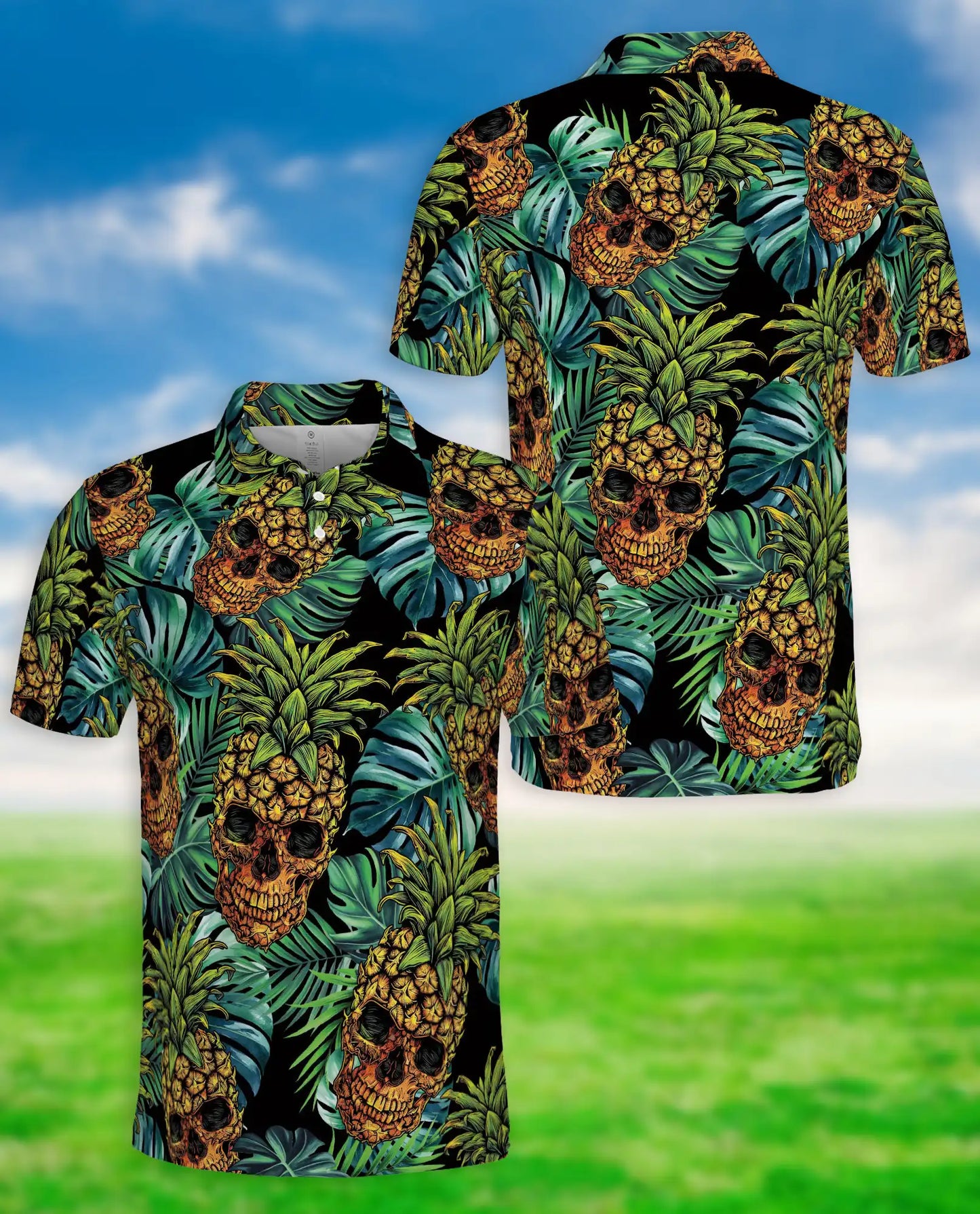 Pineapple Skull Polo Shirt - Tropical Gothic Island Style | Azhawaiian