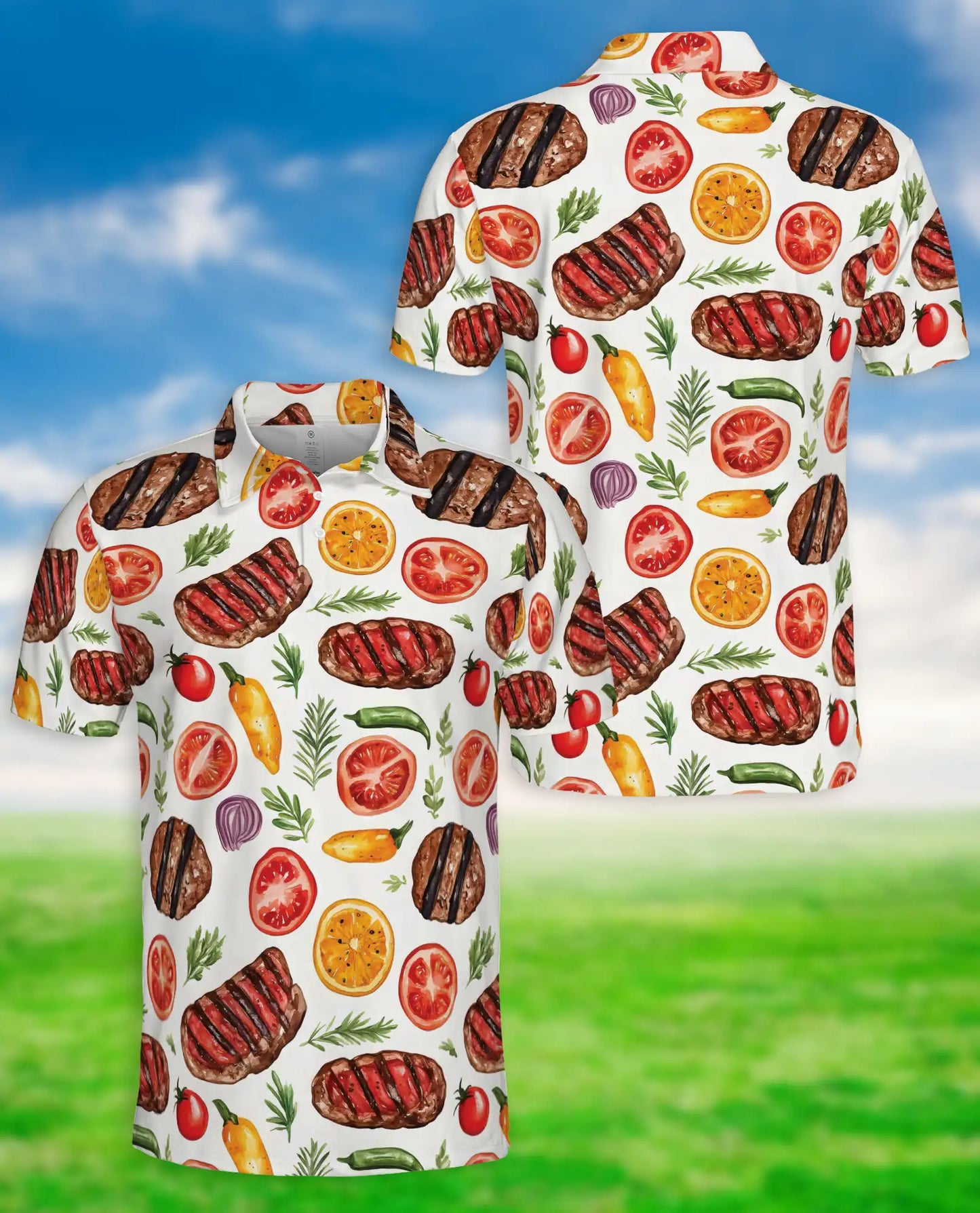 Grilled Steak Food 3D Polo Shirt for Men, BBQ Kitchen Lover Style | Azhawaiian
