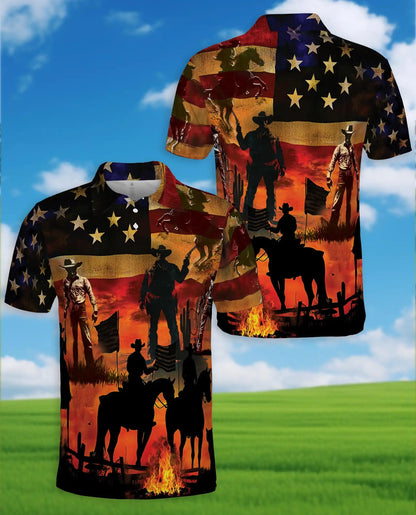 Cowboy American Flag Polo Shirt | Azhawaiian