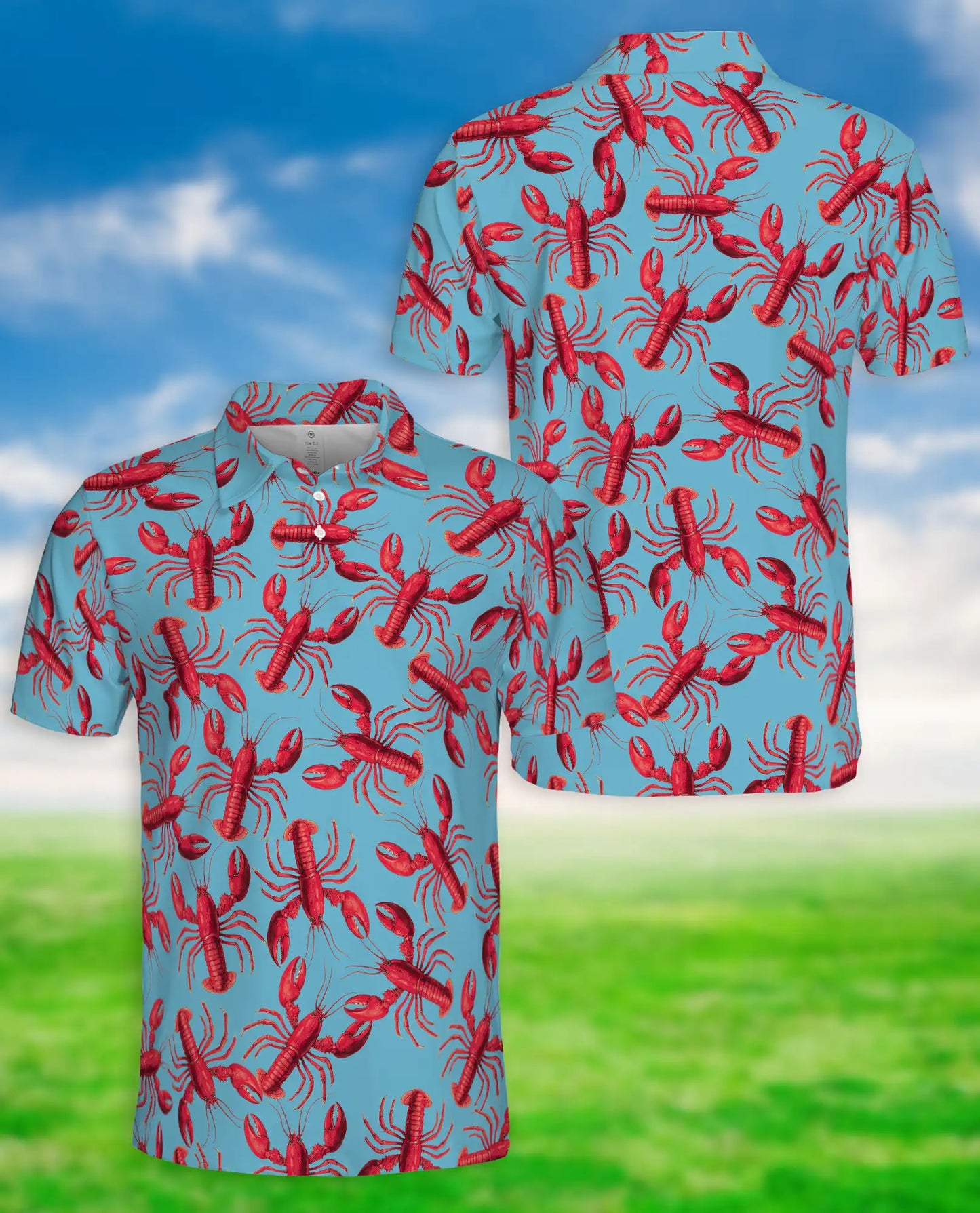 Lobster 3D Polo Shirt for Men, Seafood Ocean Summer Style | Azhawaiian