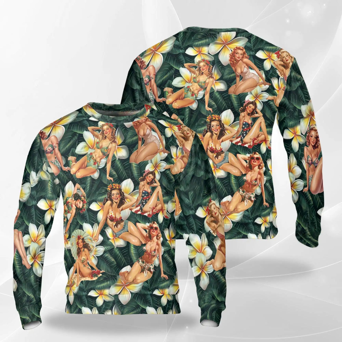Retro Pin Up Girl Sweatshirt – Tropical Vintage 3D All Over Print Design