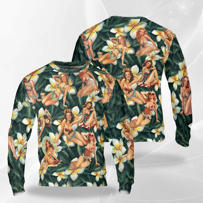 Retro Pin Up Girl Sweatshirt – Tropical Vintage 3D All Over Print Design