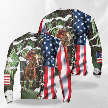 Horse Racing Tropical Leaves Sweatshirt – Tropical 3D All Over Print Design